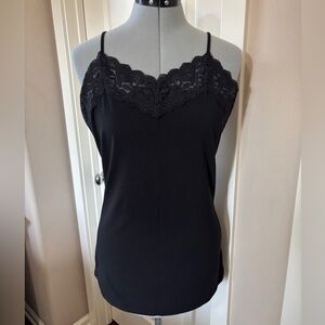 Lace Trim / Cotton & Spandex Garnet Hill Tank Top, Adjustable, Black, Size M